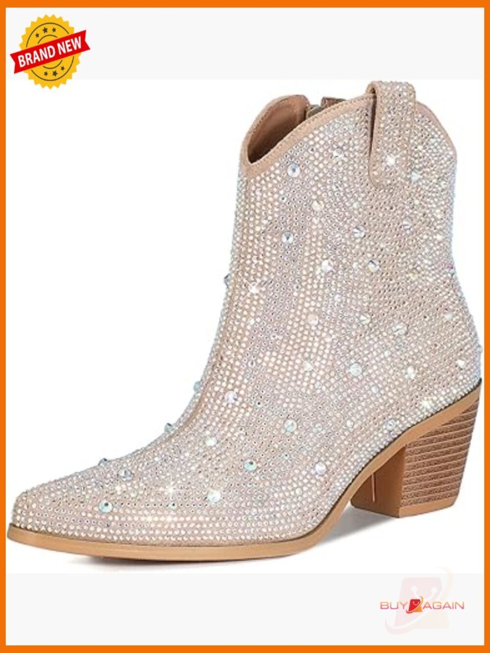 Rhinestone Cowboy Boots Glitter Chunky Heel Sparkly Cowgirl Ankle Boots